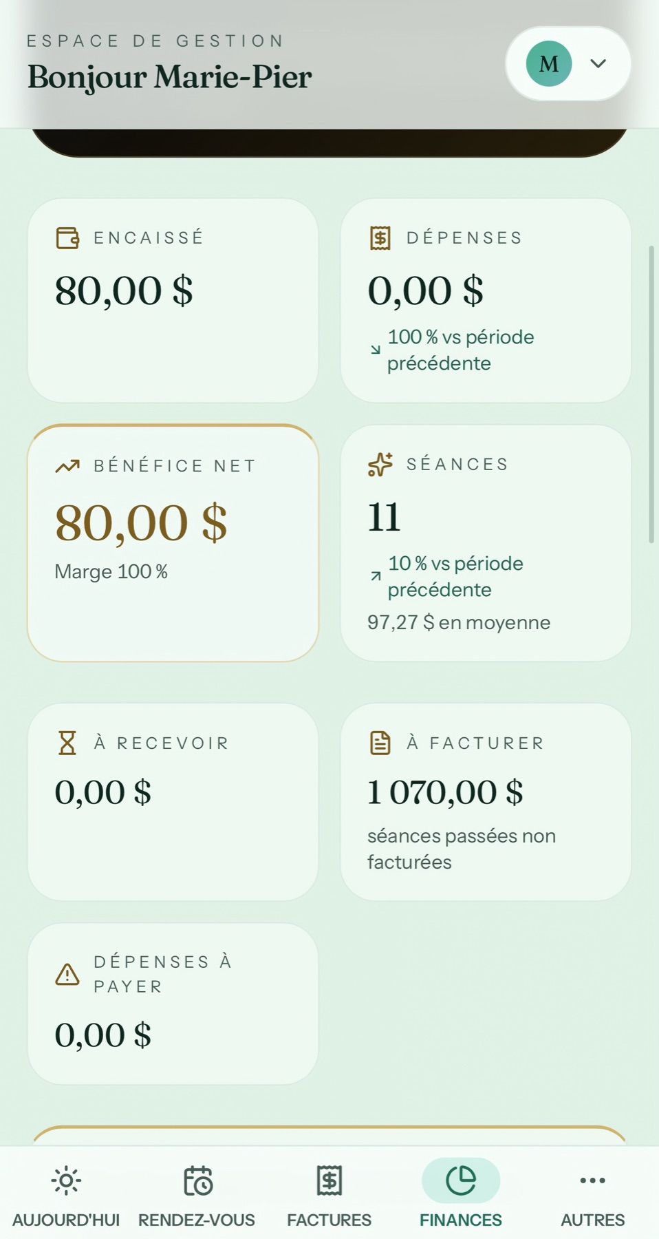 Indicateurs dans Créno-QC sur mobile